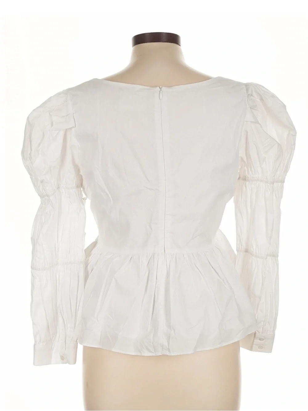 Tuckernuck White Square-Neck Peplum Blouse with Puff Sleeves Size L NWT